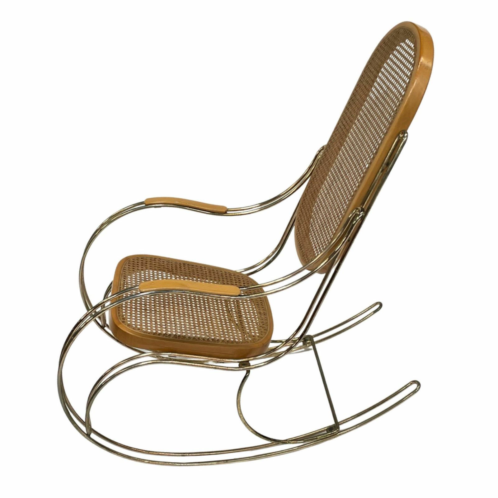 Vintage Brass Curved Wooden Rocking Chair Design photo Furniture