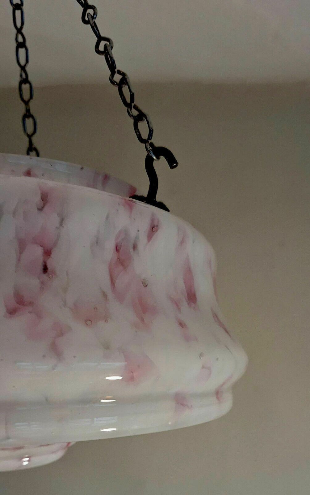 Art Deco Hanging Flycatcher Plaffonier Pendant Light Lamp Shade Rare Raspberry Ripple Colourway photo furniture