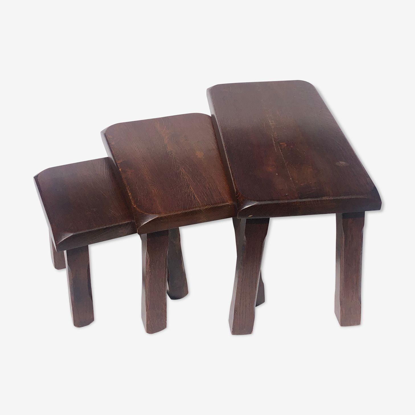 Dutch Brutalist Oak Nesting Tables, 1970s In The Style Of Perriand