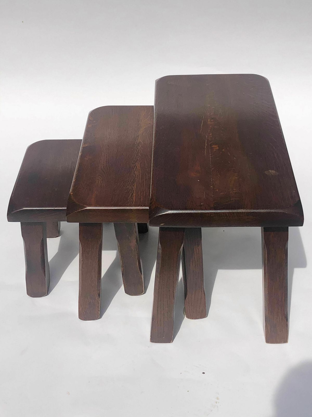 Dutch Brutalist Oak Nesting Tables, 1970s In The Style Of Perriand photo for sale