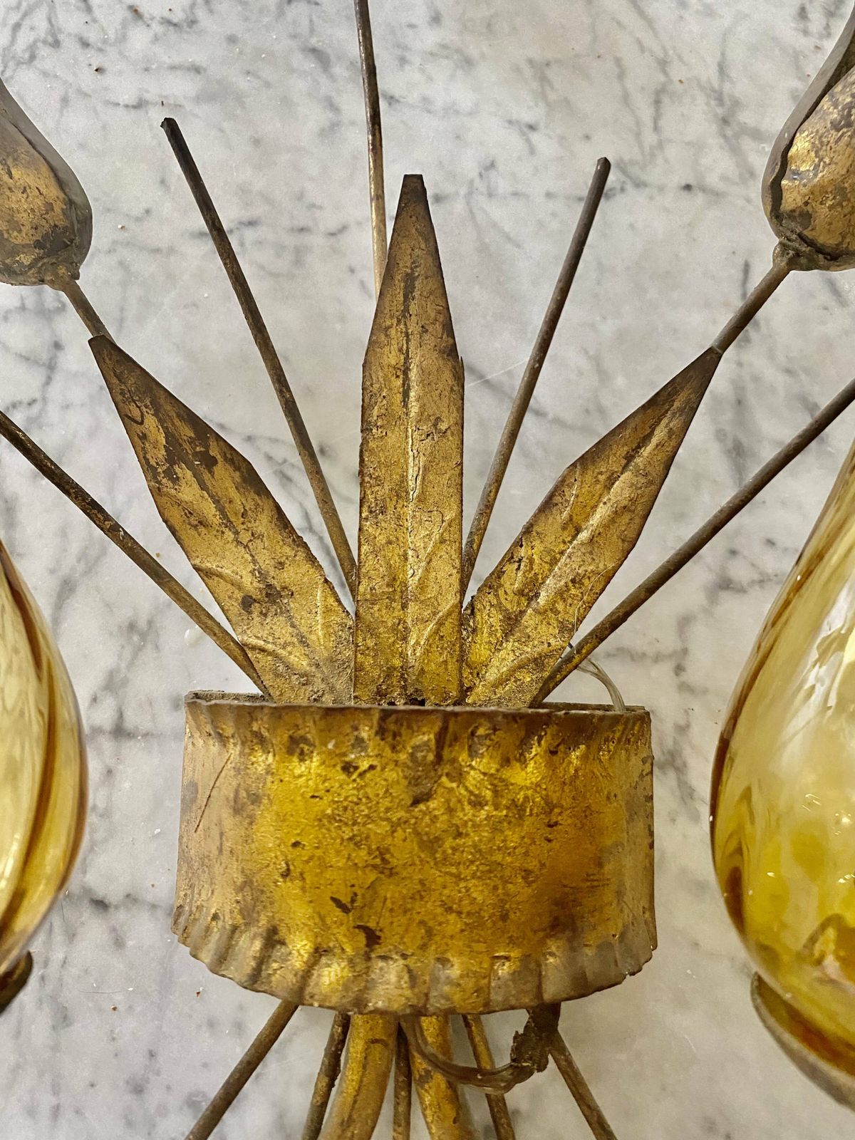 Pair Of Glass And Golden Metal Wall Lights Period 1950 photo 350.0