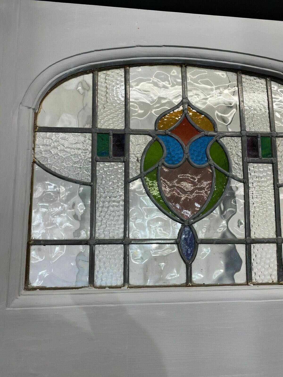Art Deco Front Door Period Stained Glass Old Reclaimed Antique Lead Wood 20s 30s photo vintage