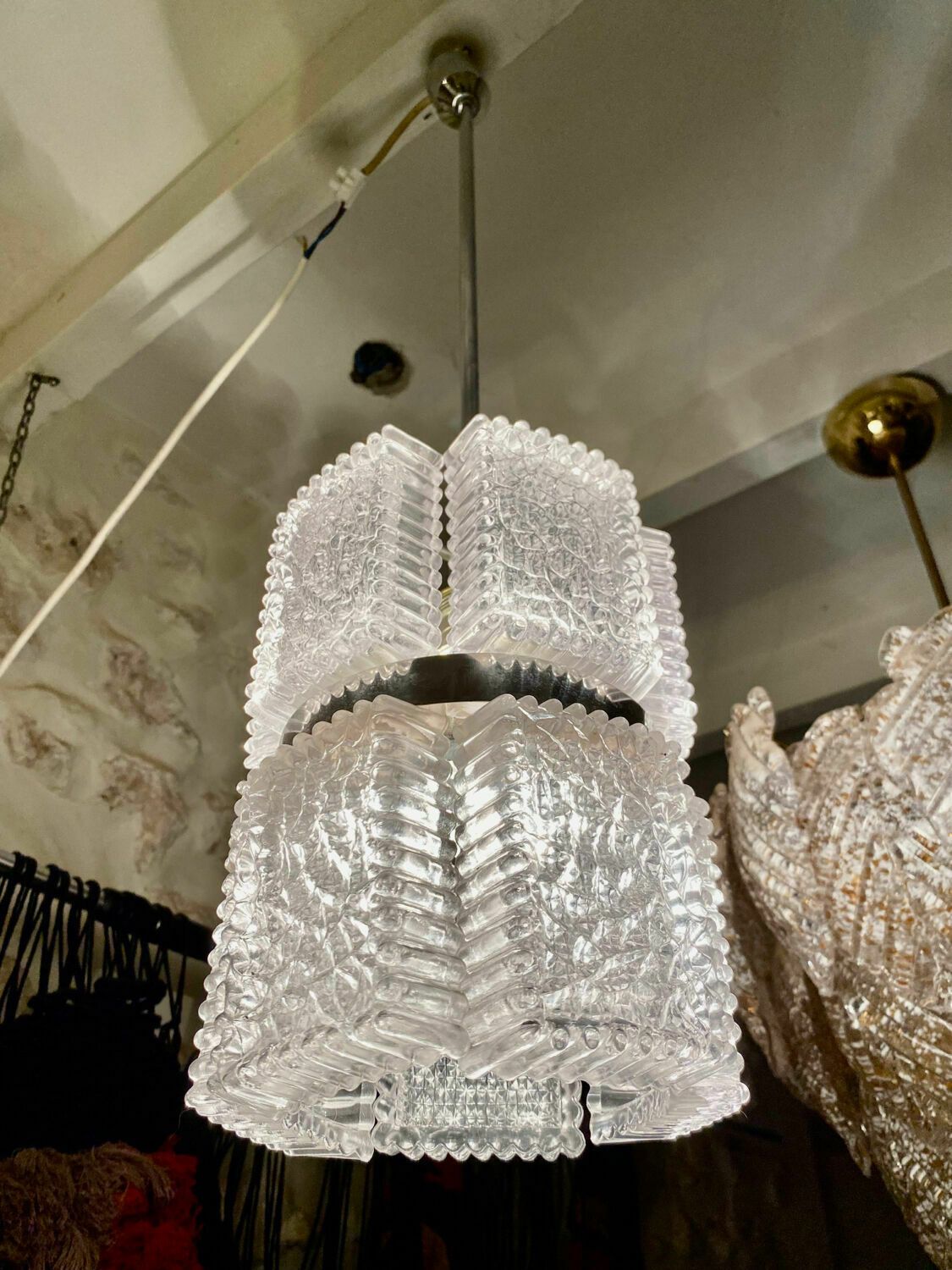 Chandelier By Kaiser Leuchten, Frosted Glass, Germany 1960 photo vintage