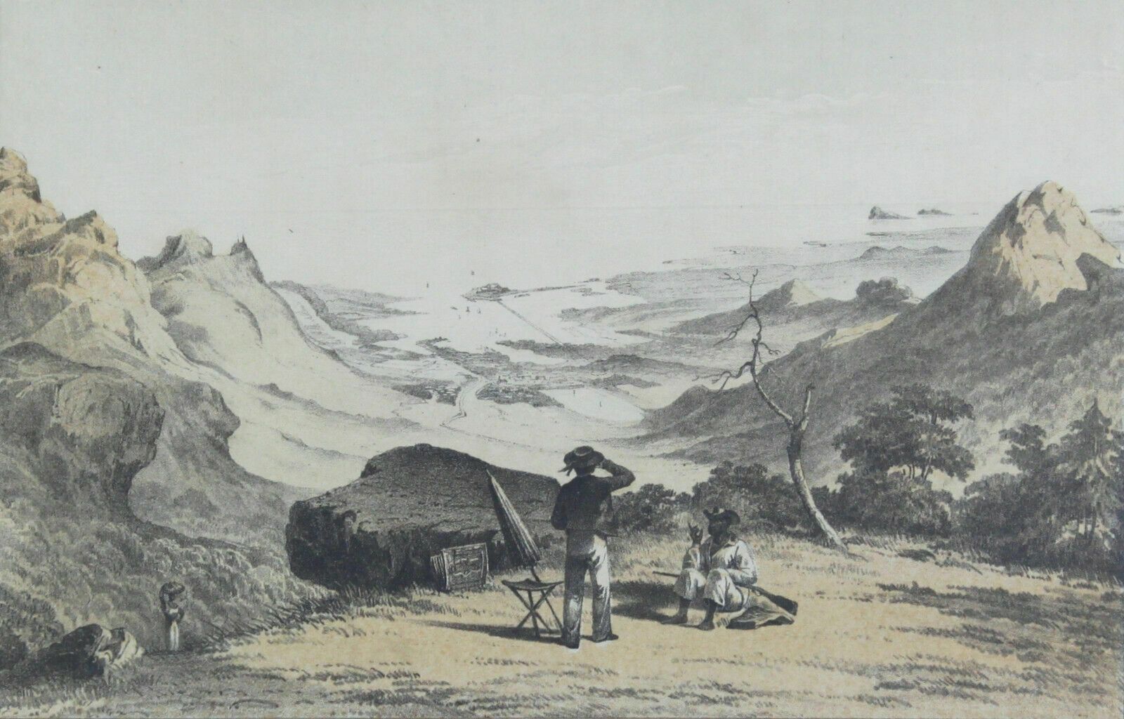 Coloured Lithograph By P S Duval. Titled "Mauritius From The Pouce" photo furniture