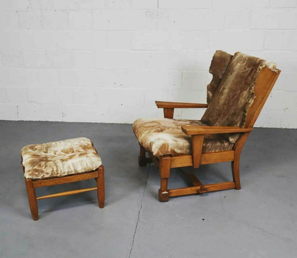 Brutalist Oak Lounge Chair And Ottoman photo furniture