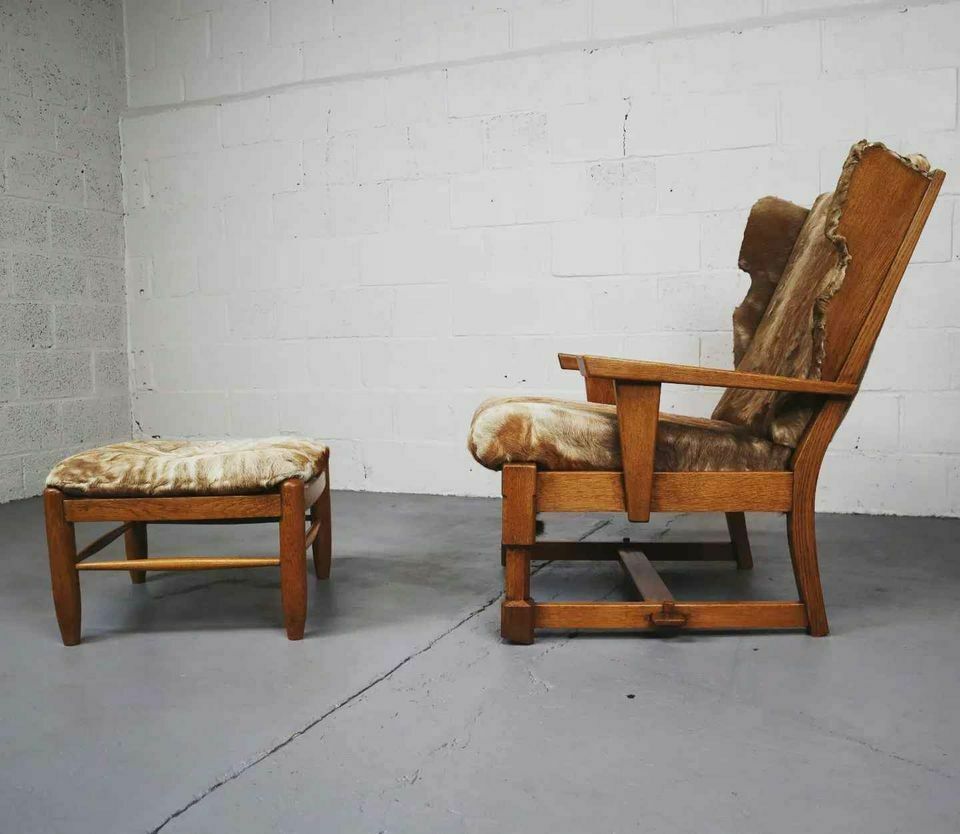 Brutalist Oak Lounge Chair And Ottoman photo for sale