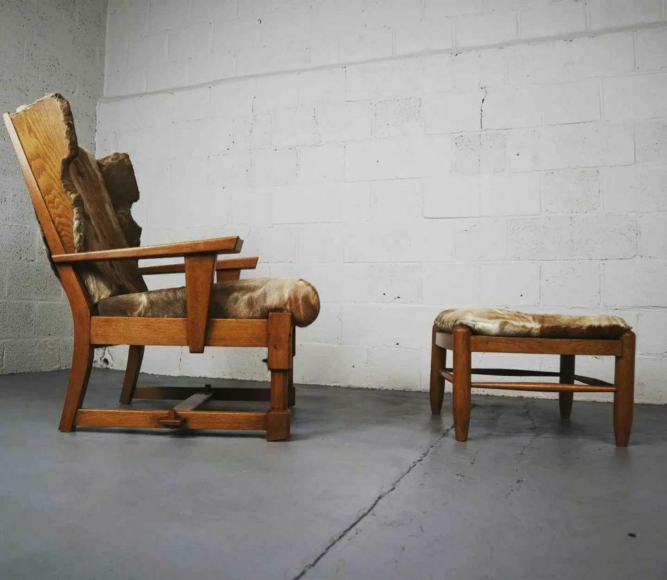 Brutalist Oak Lounge Chair And Ottoman photo Furniture