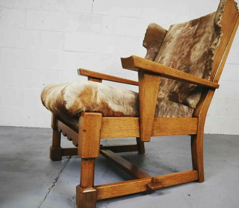 Brutalist Oak Lounge Chair And Ottoman photo vintage