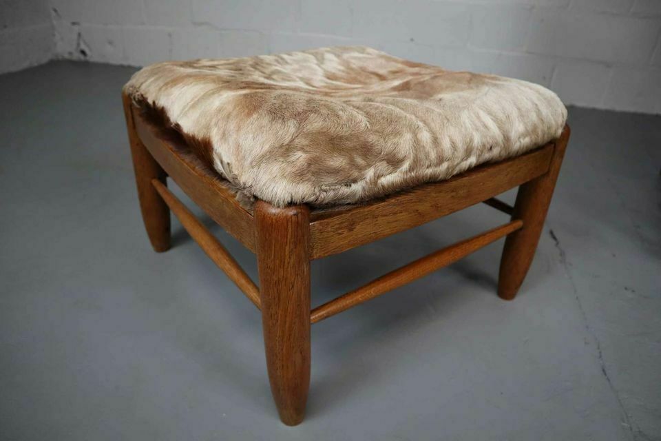Furniture Brutalist Oak Lounge Chair And Ottoman photo