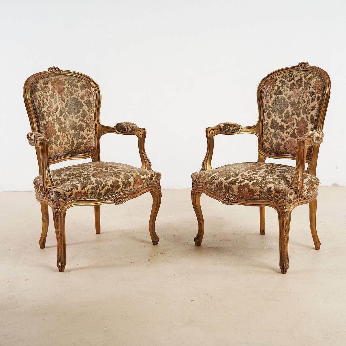 Pair Of Golden Wood Armchairs