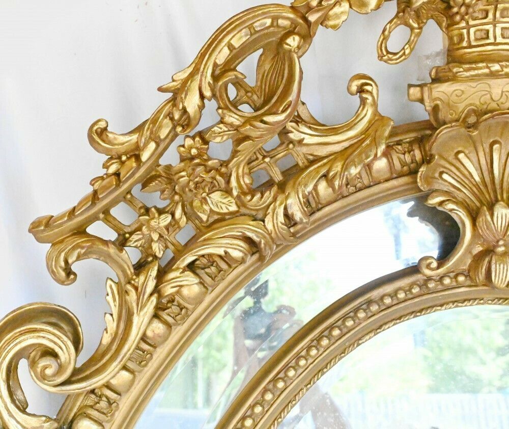 Large French Gilt Mirror Oval Cherub Frame Louis XVI photo furniture
