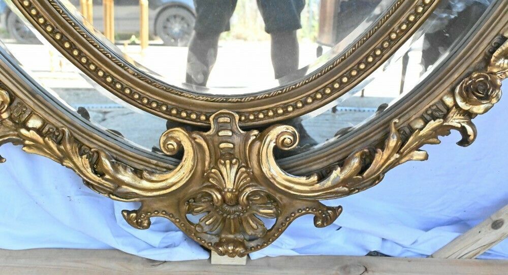 photo for sale Large French Gilt Mirror Oval Cherub Frame Louis XVI