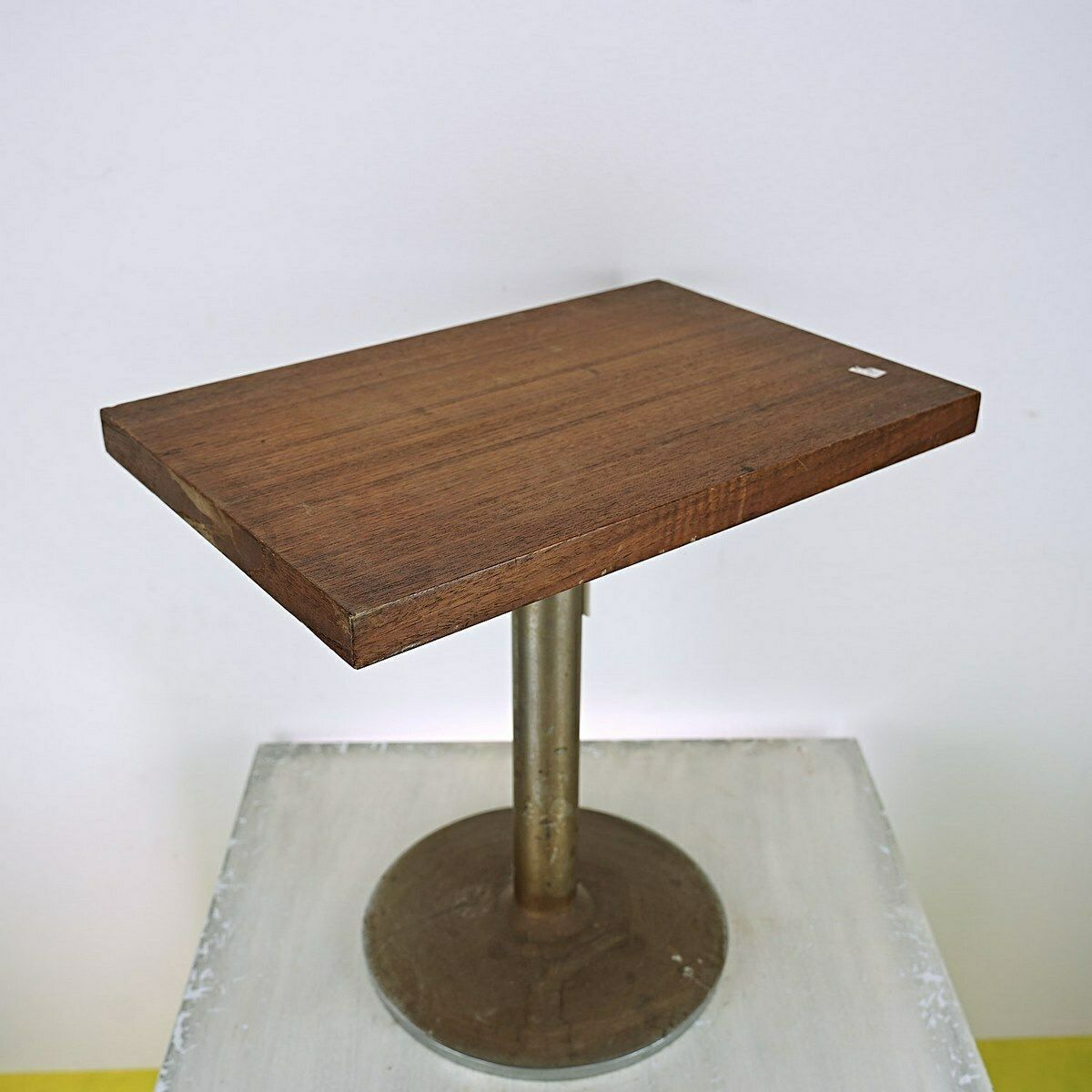 70s Coffee Table With Heavy Metal Base And Teak Wood Top photo vinterior
