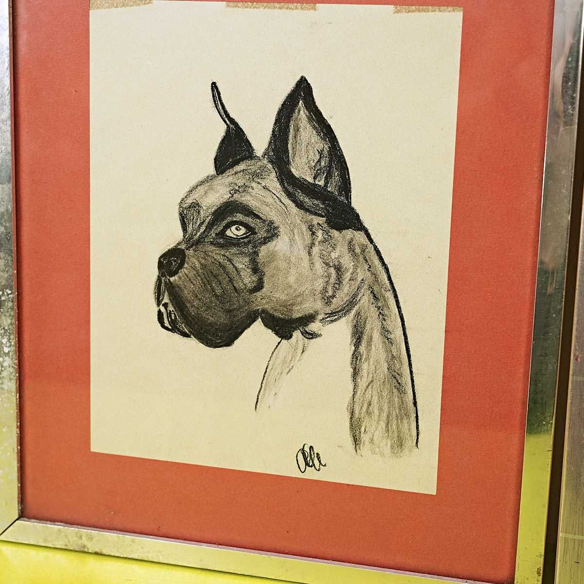 Pair Of Paintings With Dogs, Pittbull Drawing photo for sale