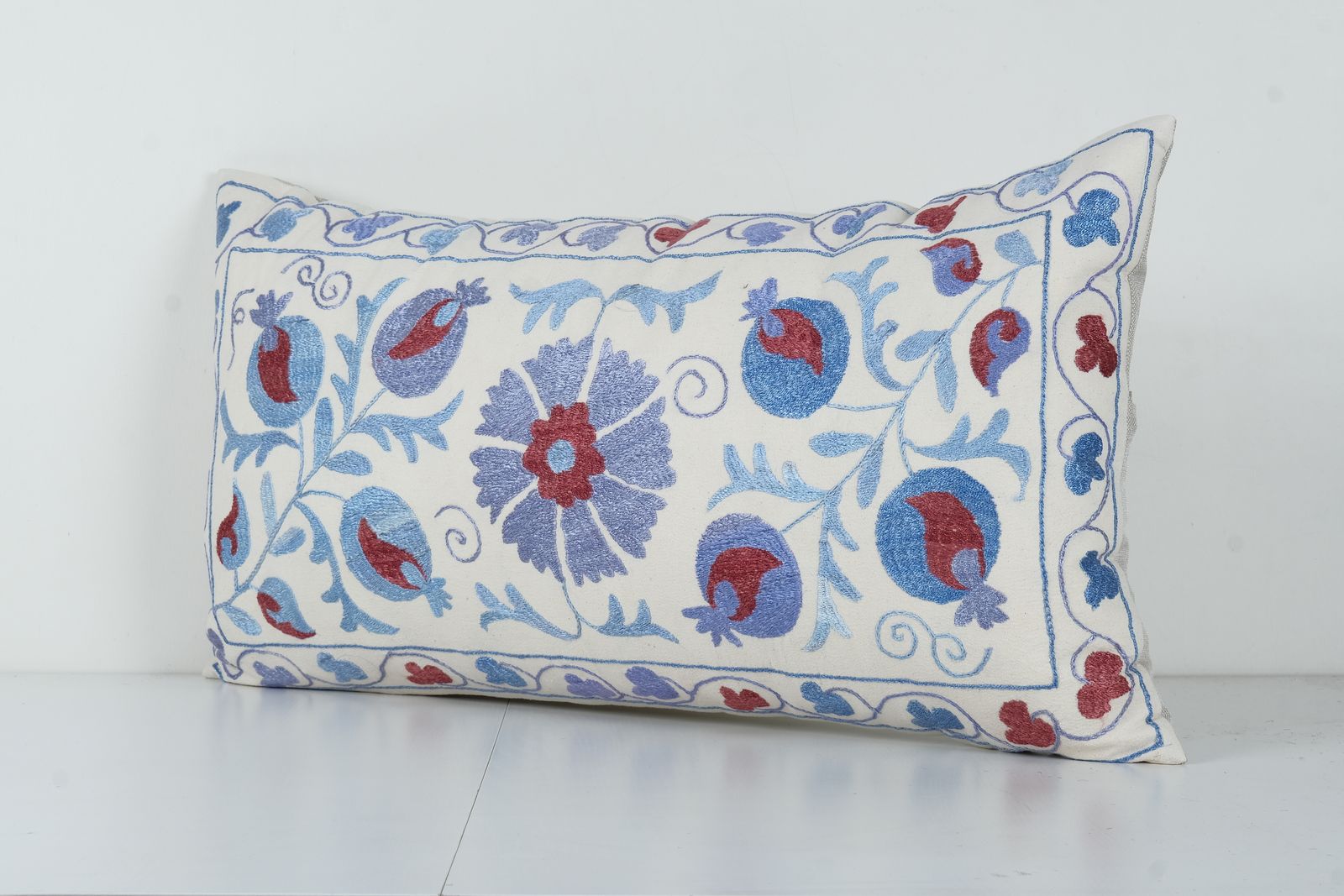 Uzbek Traditional Pastel Suzani Pillow Case, Decorative Couch Cushion, Old Embroidery Suzani Pillow Cases 18'' X 34'' photo furniture
