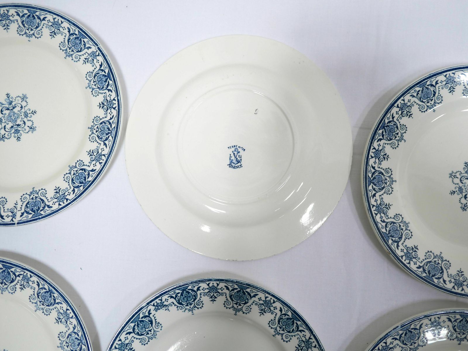 Series Of 10 Old Terre De Fer Plates By L.G. For The Earthenware Factory Of photo vintage