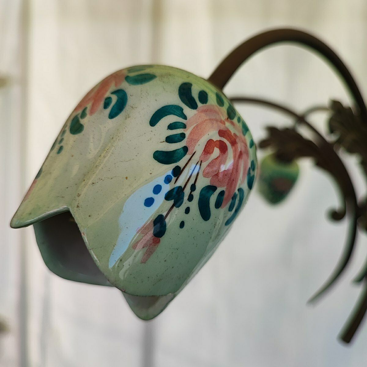 1950s 60s Chandelier In Hand Painted Ceramic And Metal photo furniture