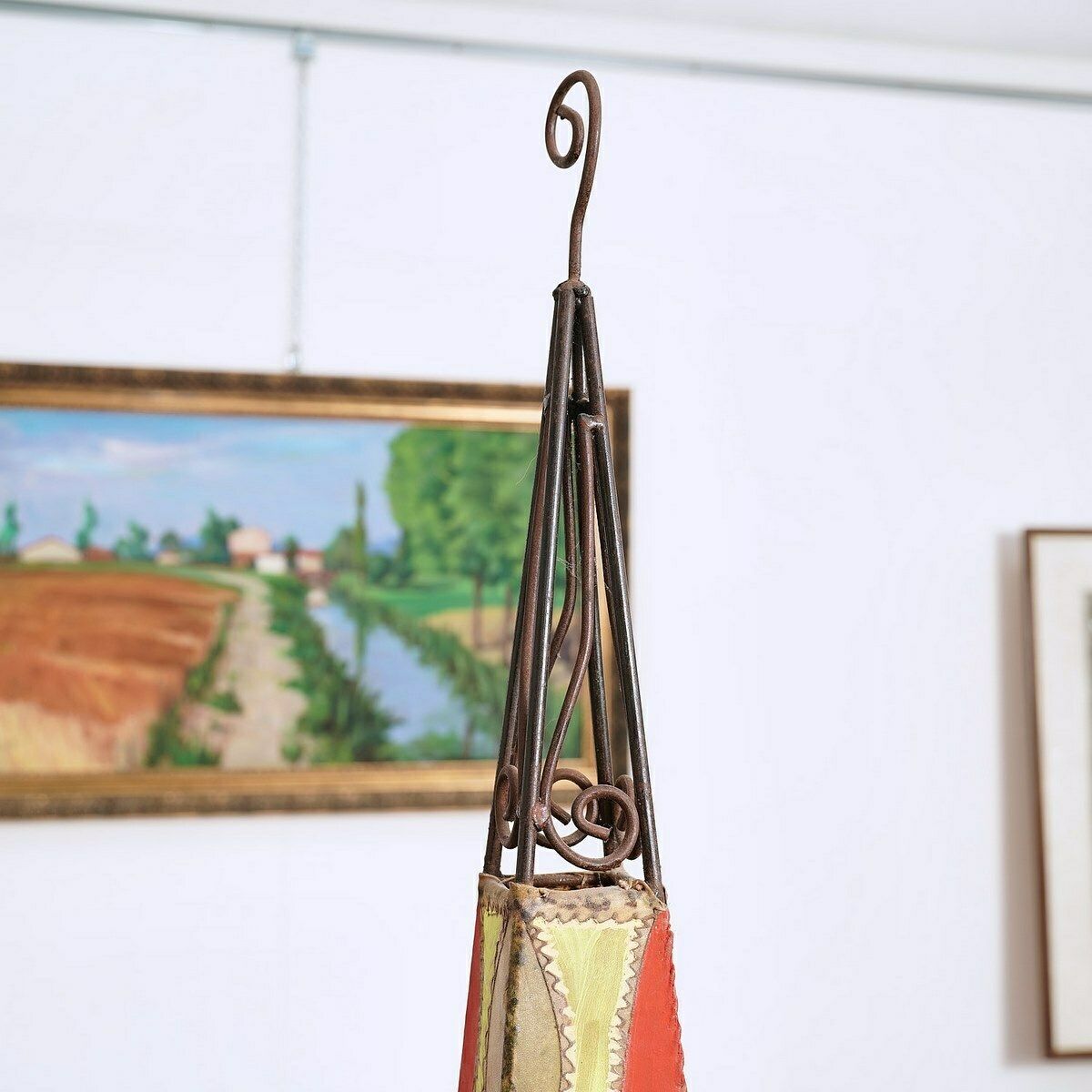 Ethnic Lamp In Painted Leather And Iron photo for sale