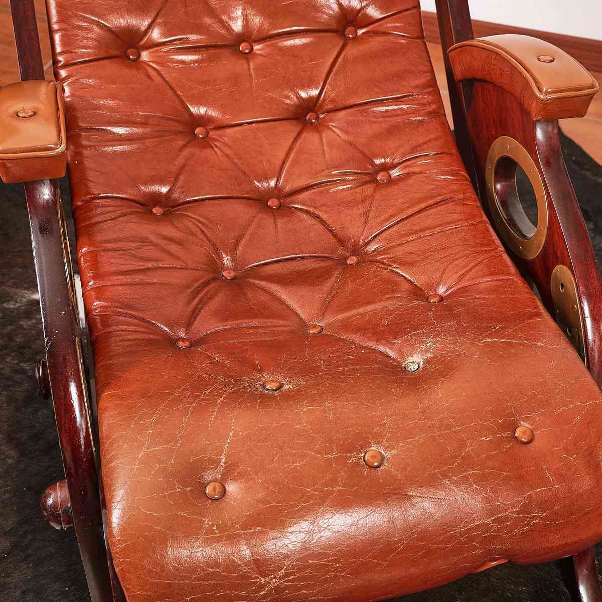Deco Armchair In Leather And Mahogany, Marine Style photo buy