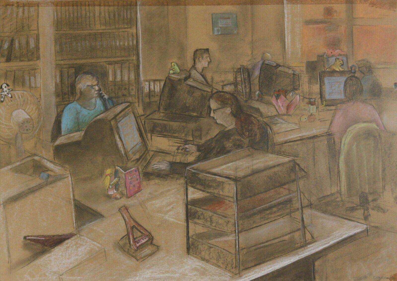 Pastel By Julia Sorrell. View Of An Office Workplace photo furniture