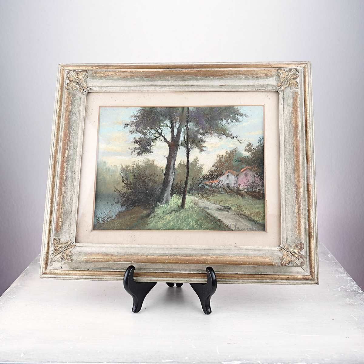 Landscape Painting, Oil And Chalk On Cardboard