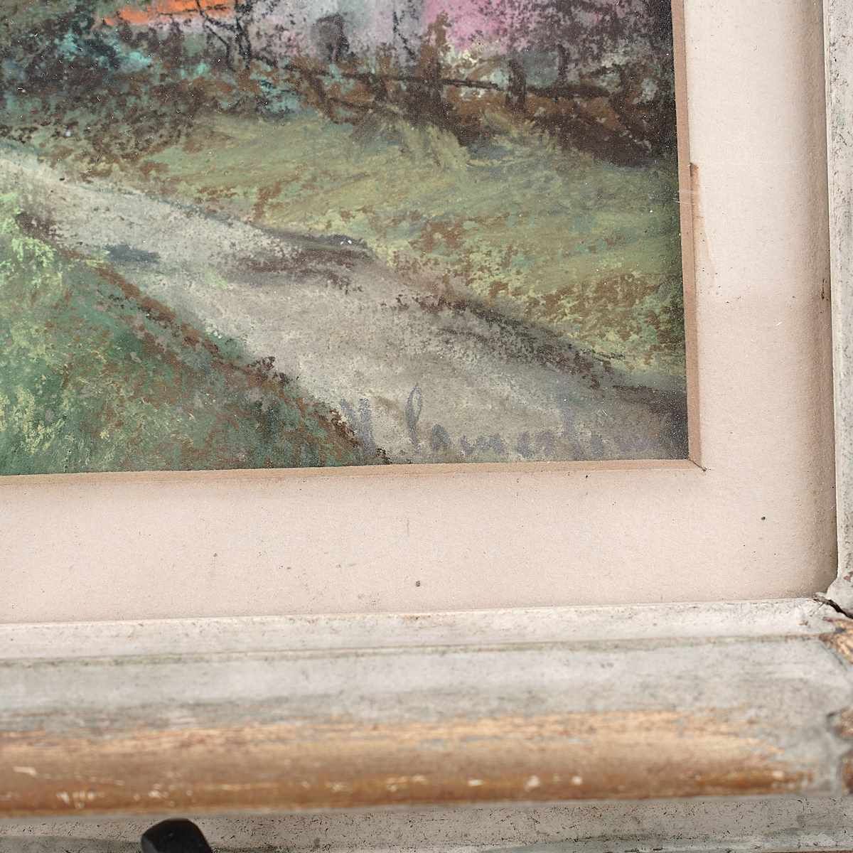 Landscape Painting, Oil And Chalk On Cardboard photo for sale