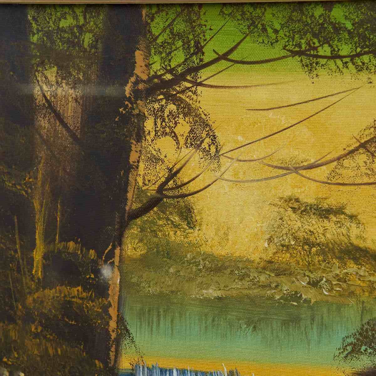 Landscape Painting, Waterfall, Golden Frame photo for sale