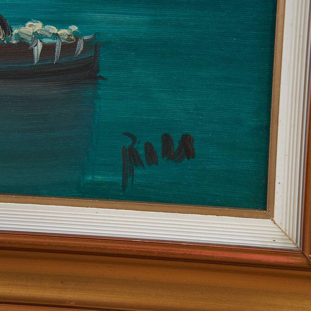 Painted Picture, Boats, Night Fishing Boats, Moonlight With Golden Frame photo furniture