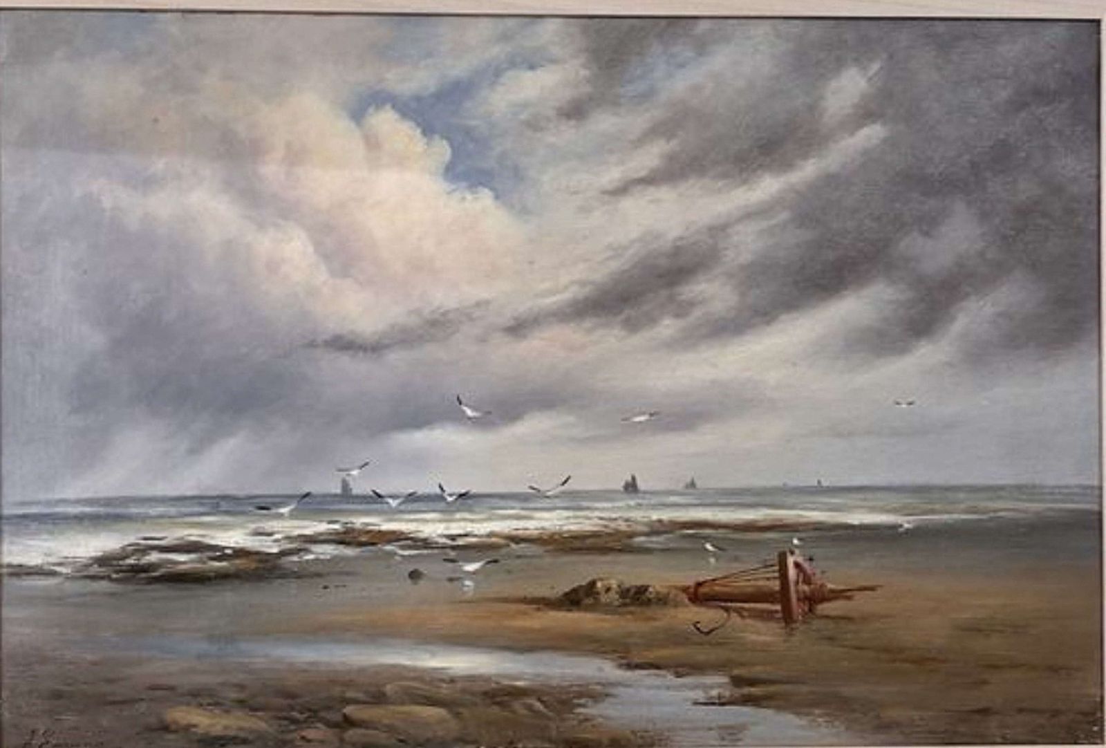 Oil On Canvas Of The North West British Coast, “The Shipwreck” By Joseph Eaman, 1895 photo furniture