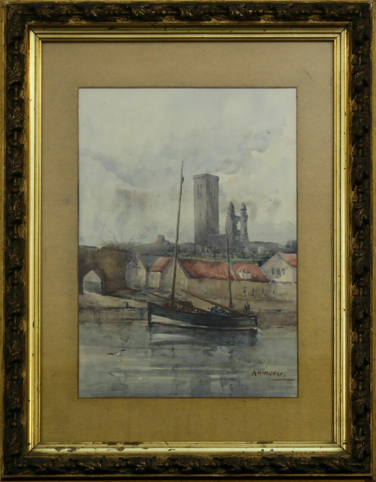 Watercolour By Ada Hill Walker. View Of St Andrews Cathedral From The Burn
