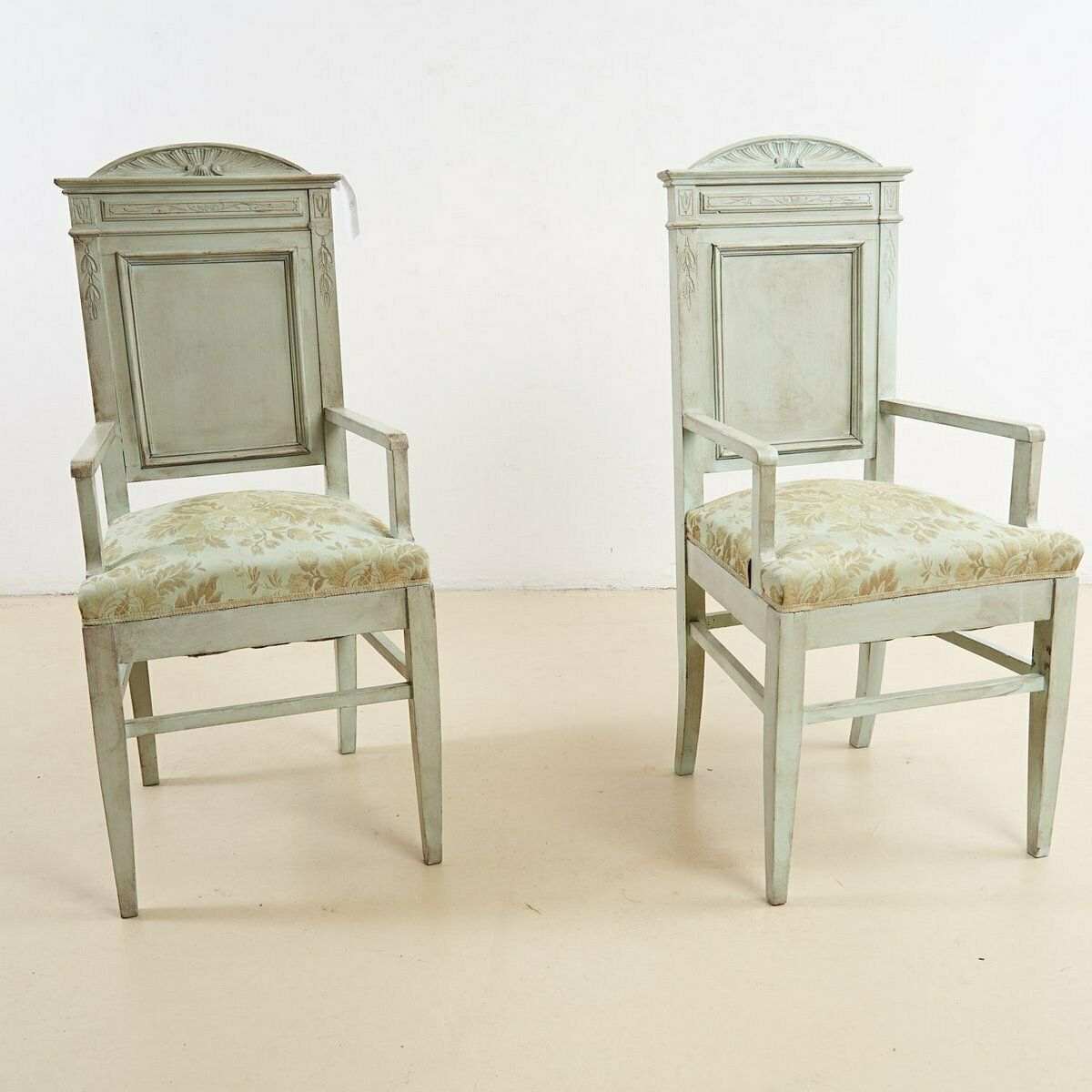 Pair Of Vintage Chairs In Mint Green And Brownish Shades