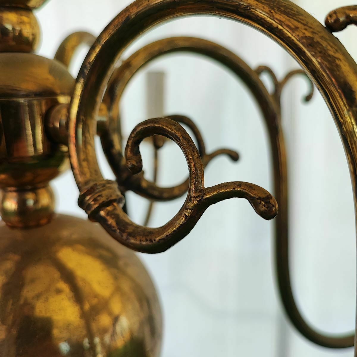 1900s Brass Plated Metal Chandelier With 6 Arms photo vintage