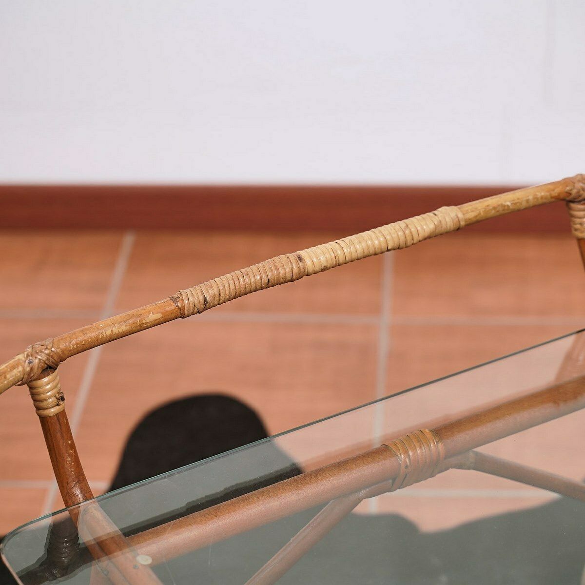 70's Rash And Bamboo Trolley, Glass Top photo vinterior