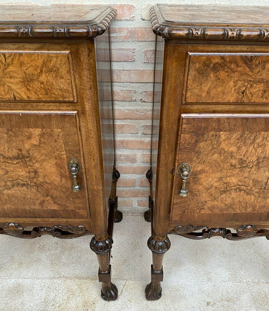 French Walnut And Burl Nightstands With Drawer, 1940, Set Of 2 photo buy