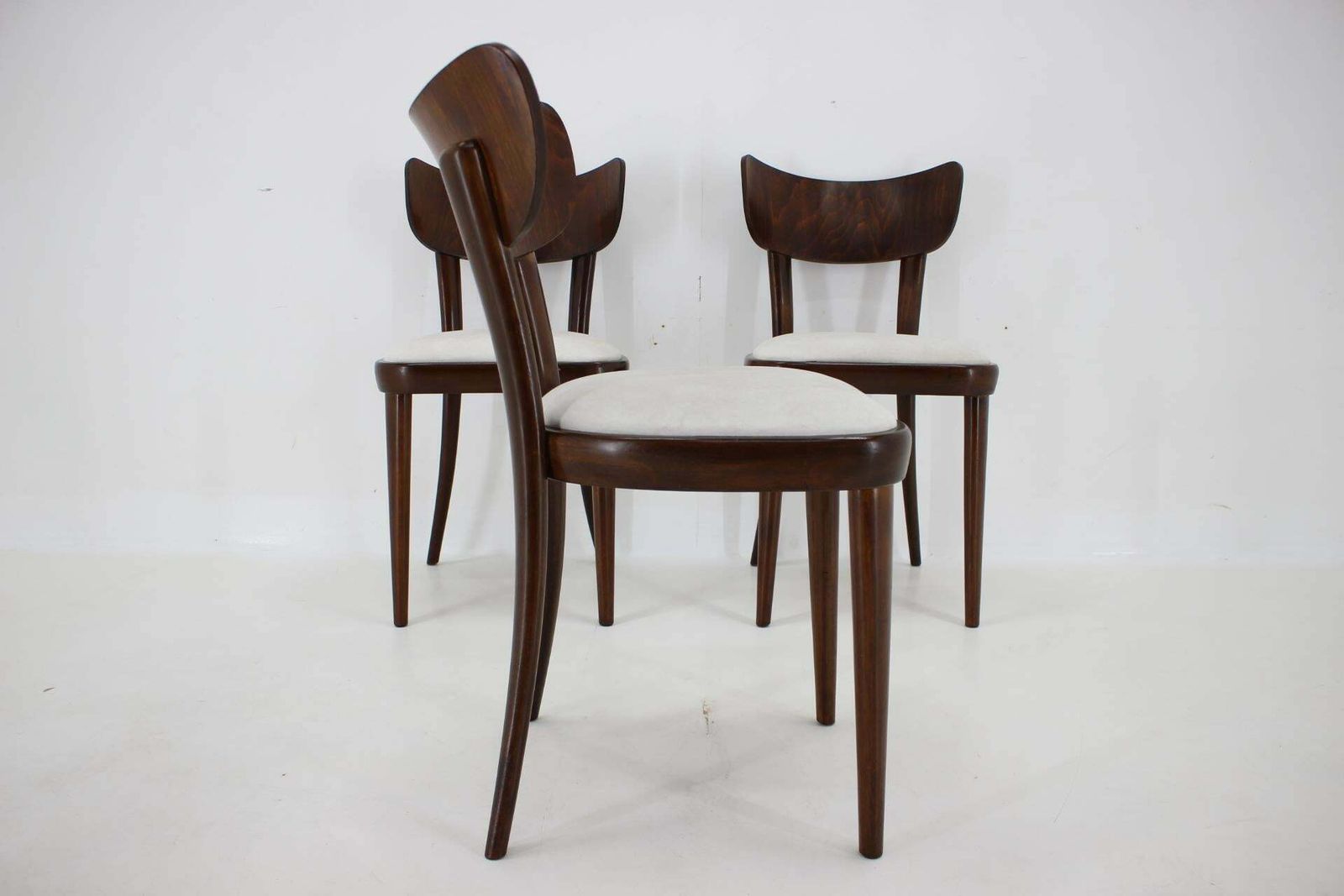 1950s Set Of Three Restored Beech Dining Chairs, Czechoslovakia photo buy