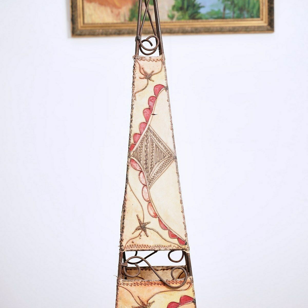Ethnic Lamp In Painted Leather And Iron photo furniture