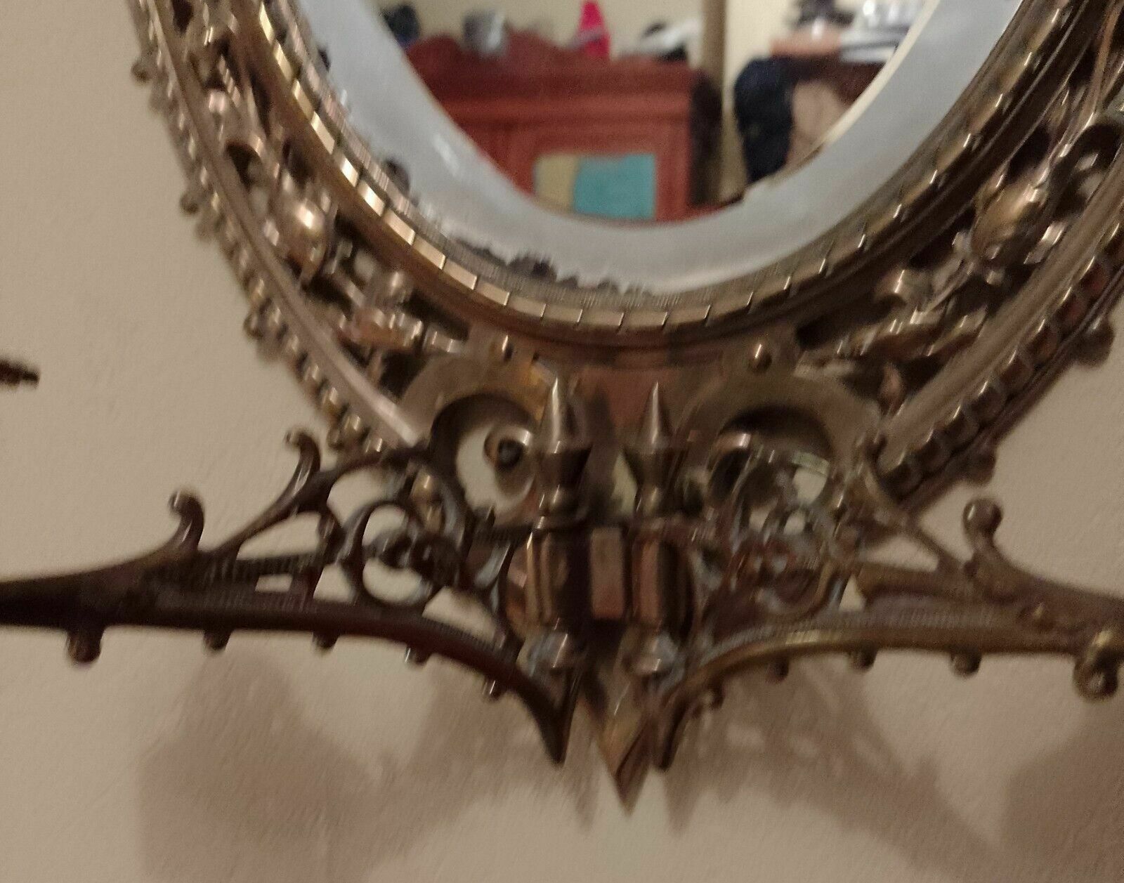 Antique Solid Brass Victorian Gothic Revival Girandole Mirror With Candelabra photo 475.0
