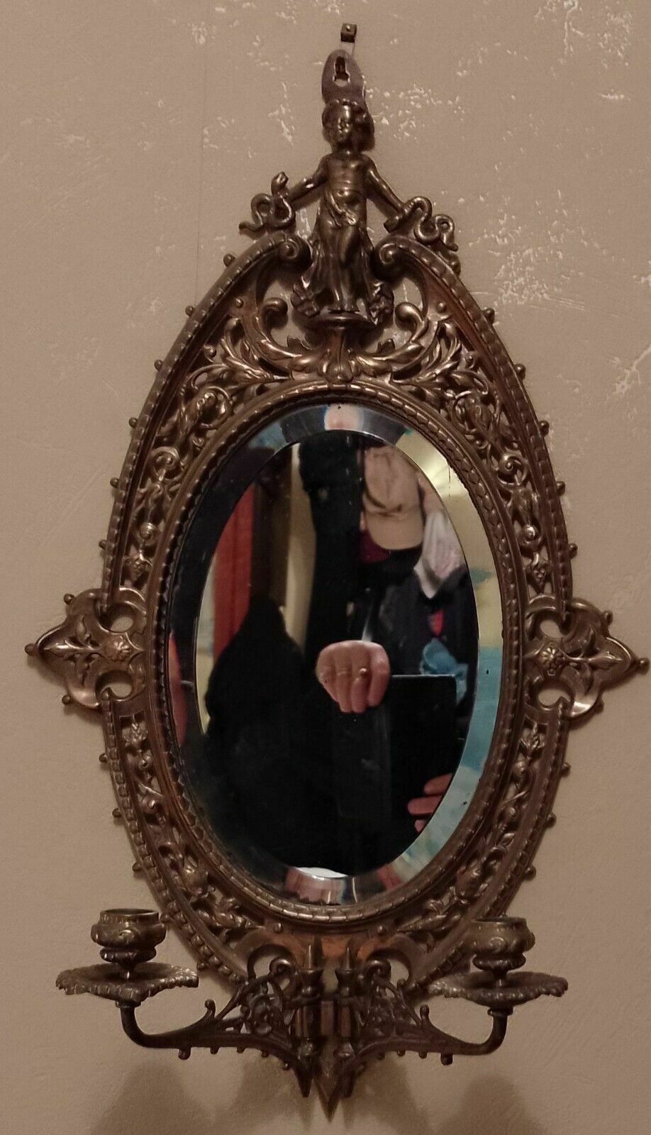photo vinterior Antique Solid Brass Victorian Gothic Revival Girandole Mirror With Candelabra