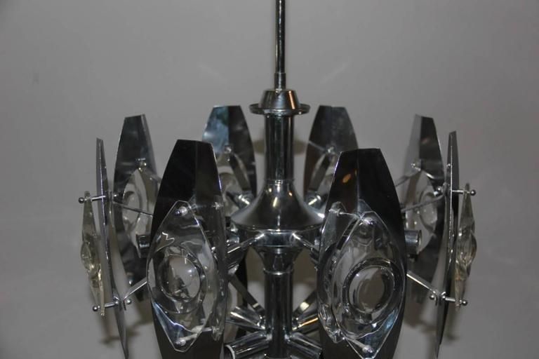 Esperia Sculpture Chandelier Steel And Glass, 1970s Oscar Torlasco photo vinterior