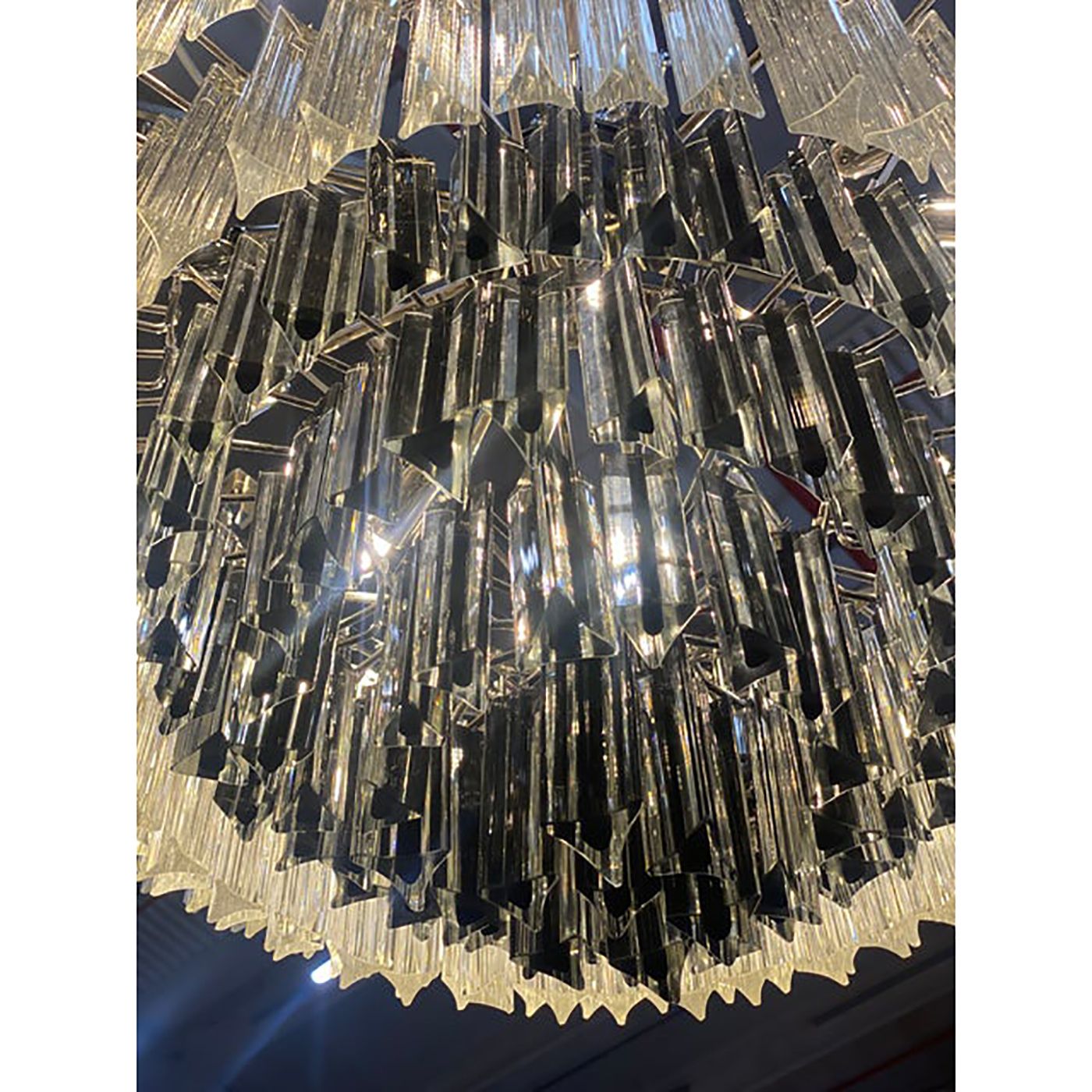 Contemporary Transparent And Black "Triedro" Murano Glass Chandelier photo for sale