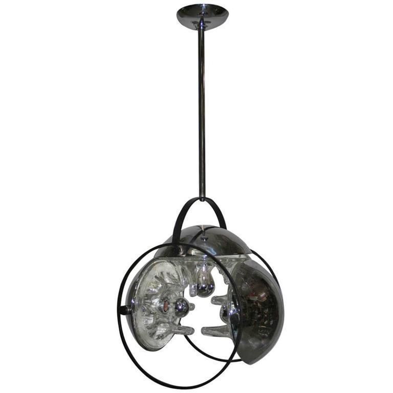 Italian Mazzega Chandelier Steel And Glass, 1970s