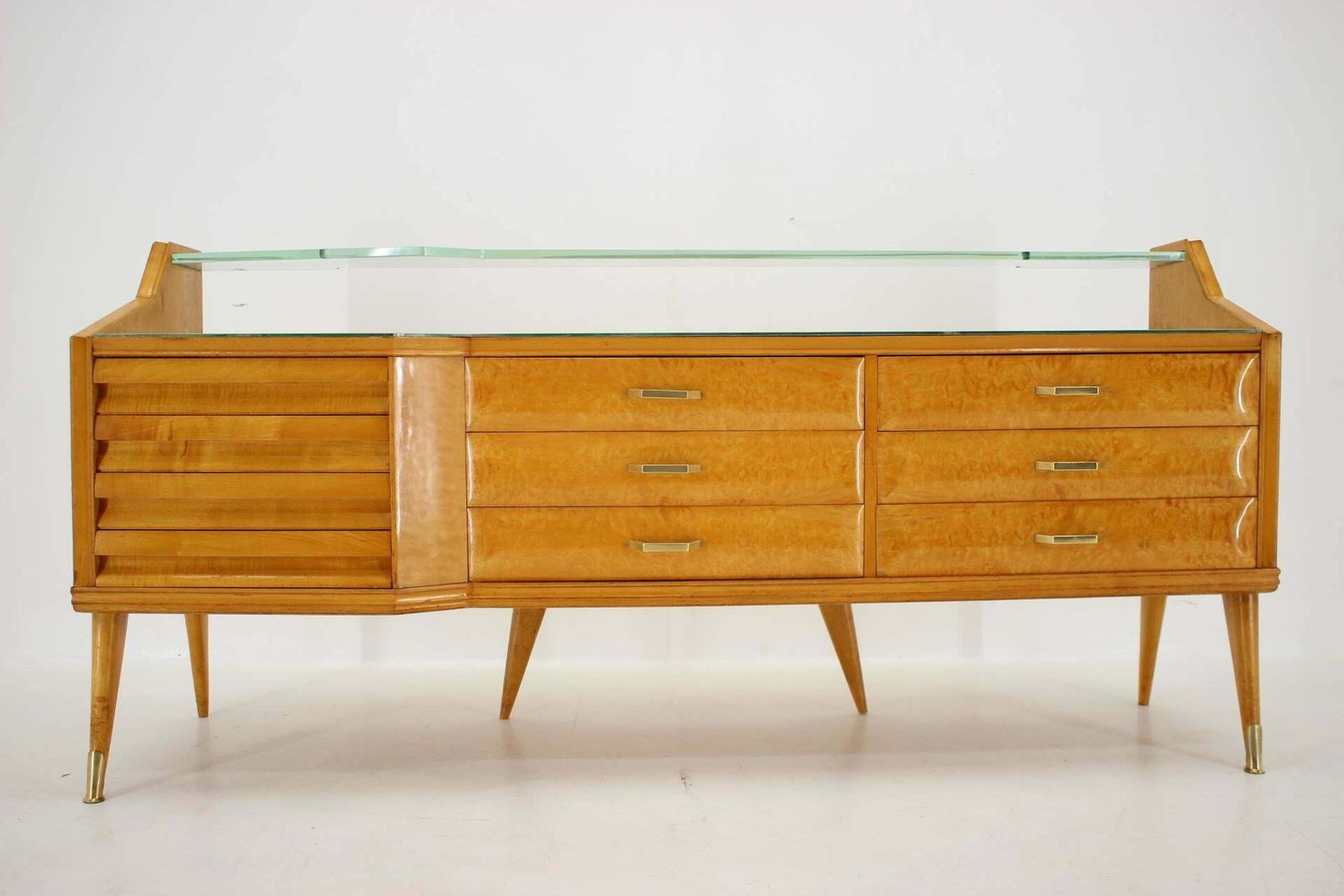 1960s Italian Sideboard/Chest Of Drawers In High Gloss Finish With Glass Top And photo vintage