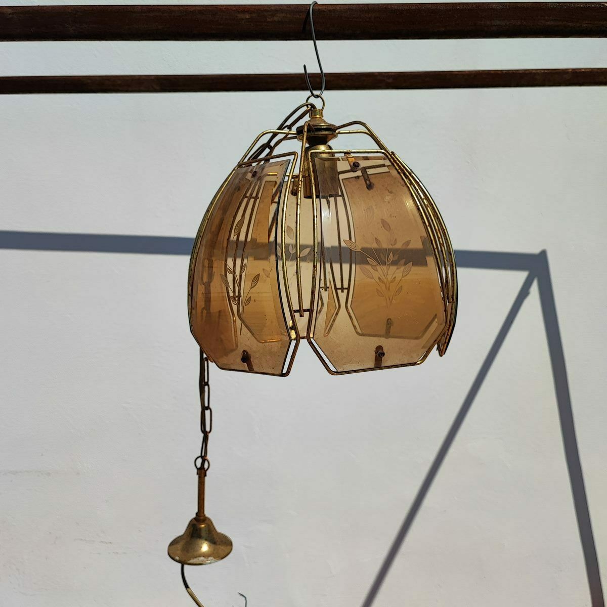 Vintage Silk Screened Metal And Glass Chandelier