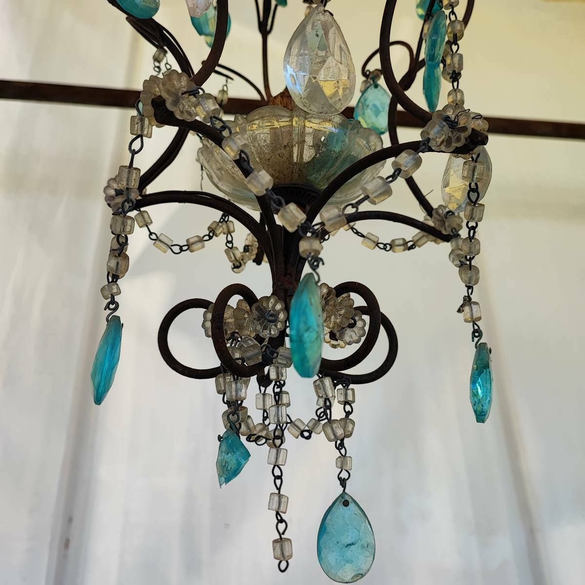 1940s Iron And Glass Crystal Chandelier photo vintage