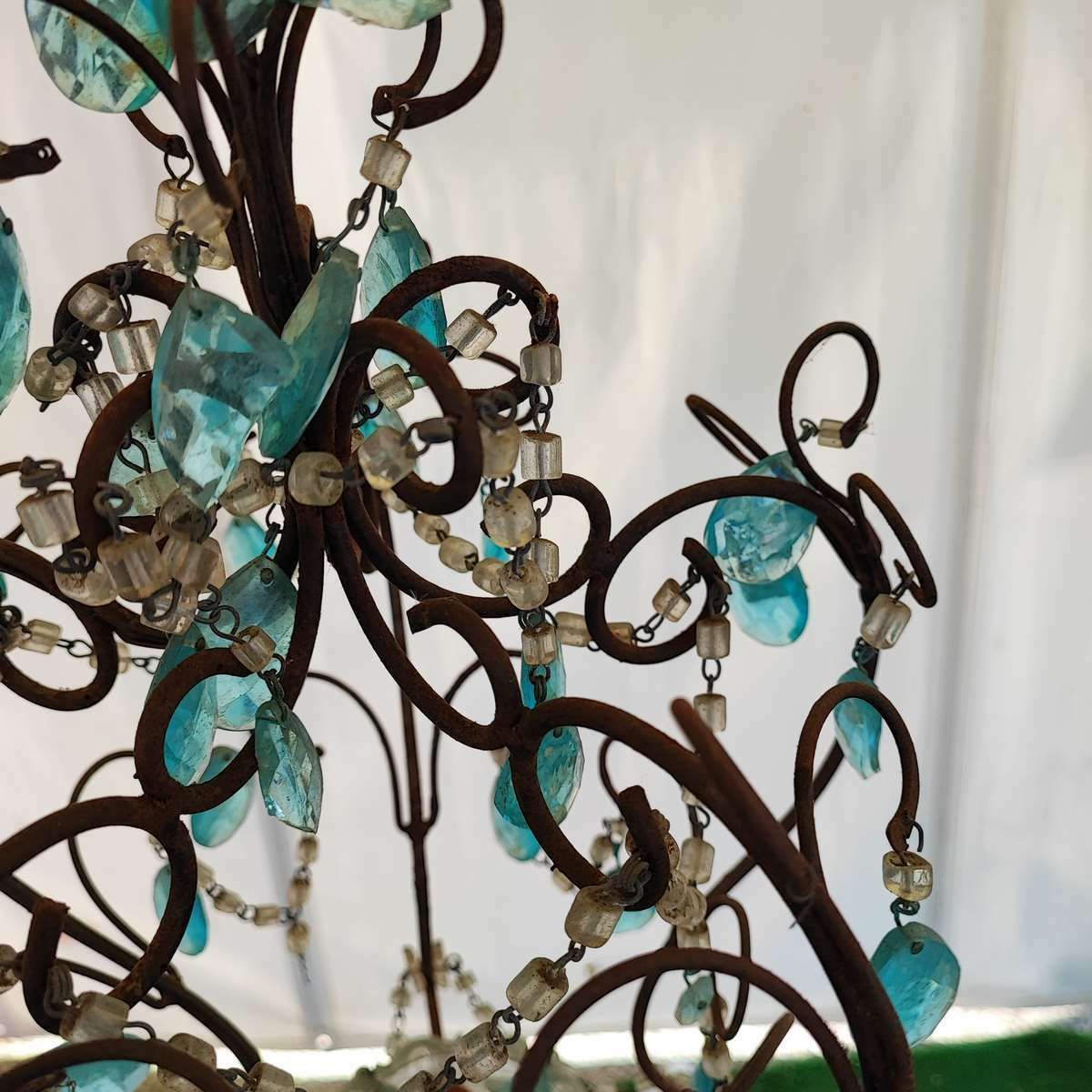 Lighting 1940s Iron And Glass Crystal Chandelier photo