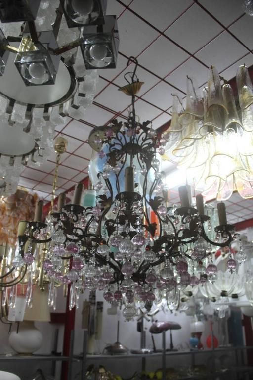 Large Chandelier In Gilded Metal Structure With Murano Glass, 1950s photo furniture