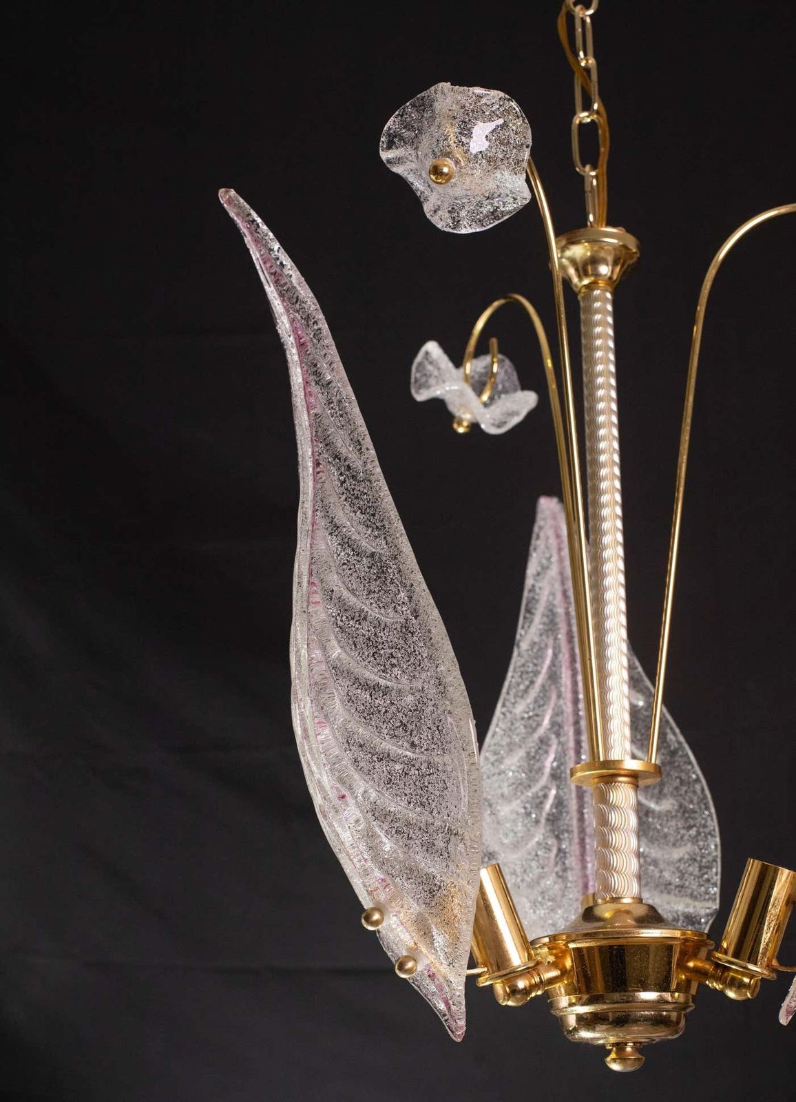 Charming Vintage Pink Leaves Murano Chandelier, 1970 photo for sale