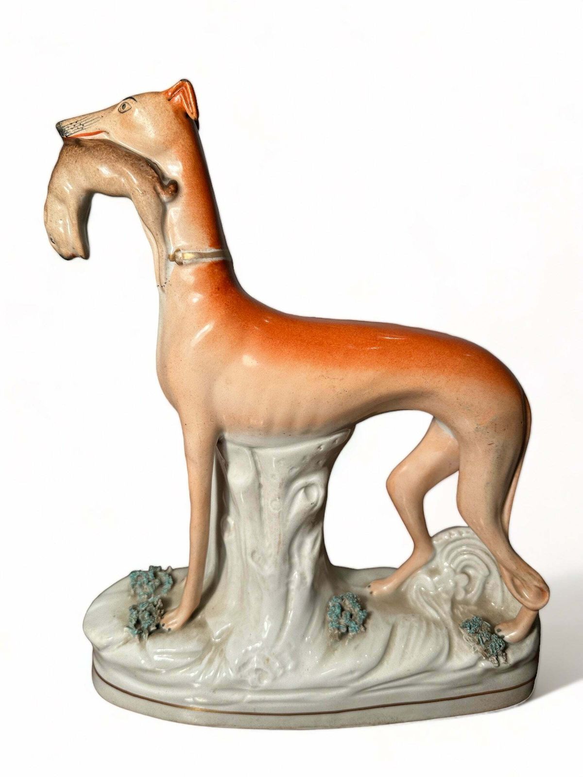 A Beautiful Pair Of Early Antique Staffordshire Greyhounds/Dogs Depicting Hunting Scene Circa 1840 photo 950.0