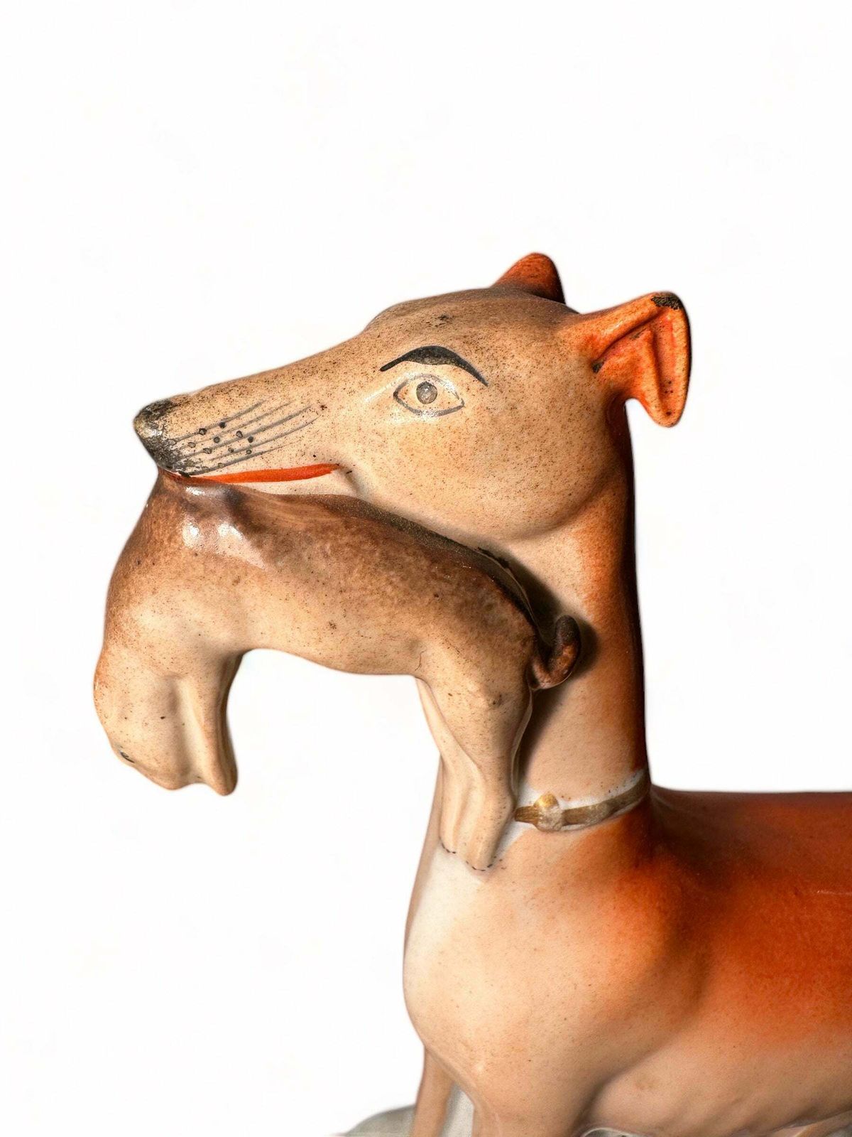 A Beautiful Pair Of Early Antique Staffordshire Greyhounds/Dogs Depicting Hunting Scene Circa 1840 photo vinterior