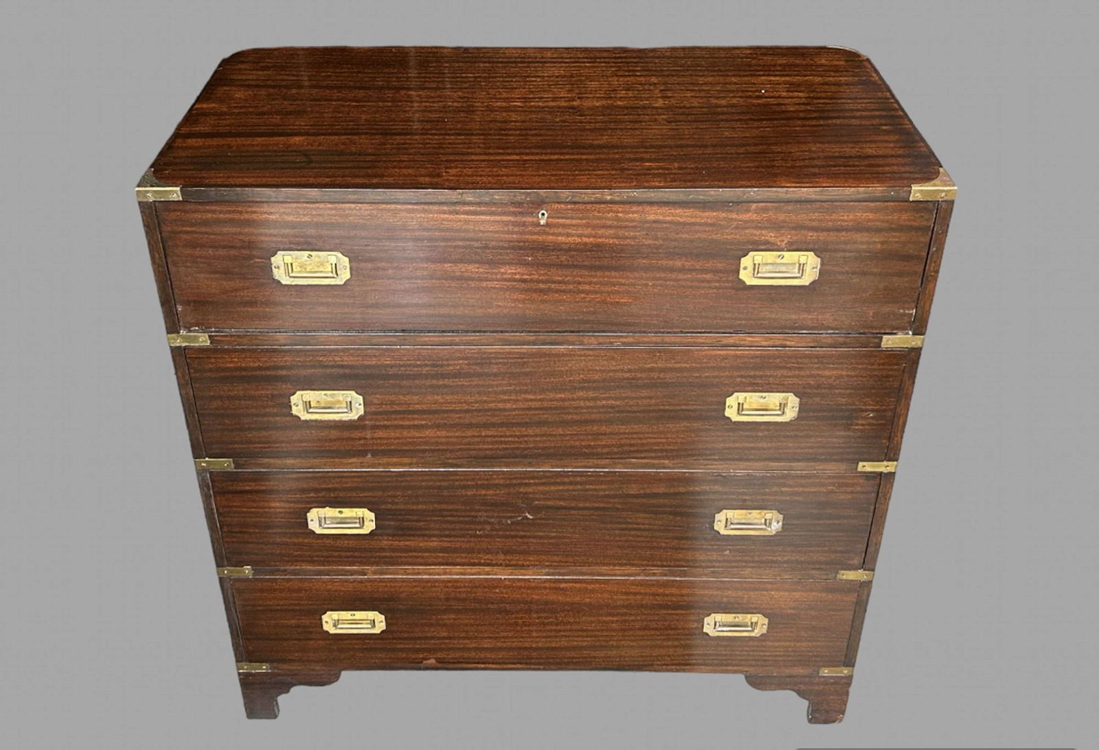 A Mahogany Veneer Campaign Style Secretaire/Chest Of Drawers photo for sale